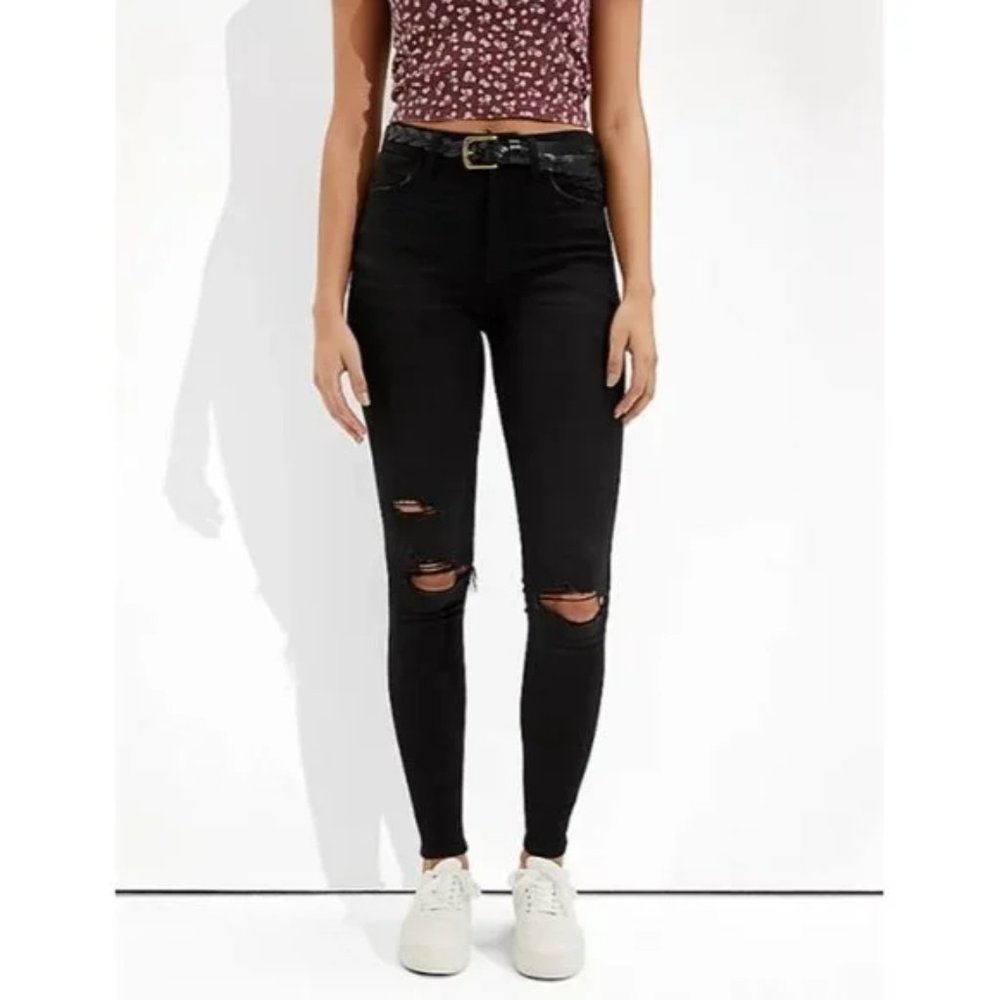 American Eagle Hi-Rise Distressed Black Denim Size 0
